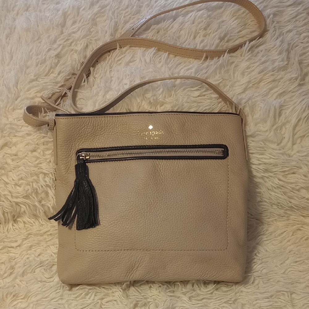 Kate Spade Tan Leather Crossbody Bag with Black Tassel